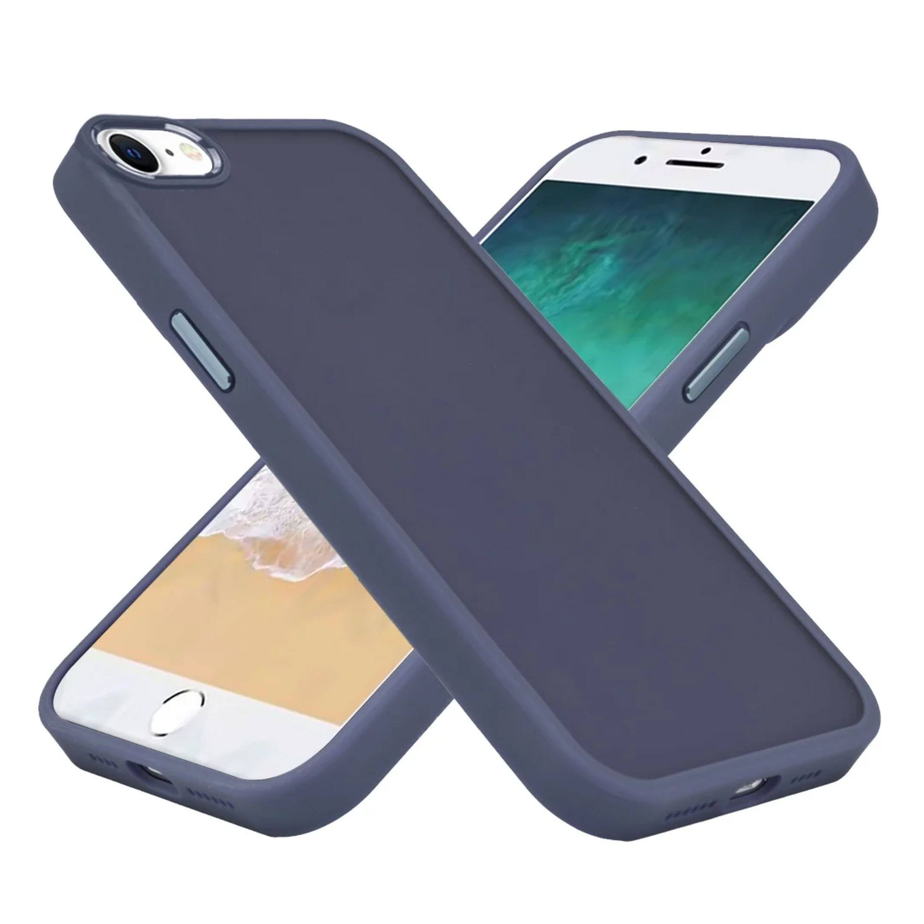 Left. Kitcheniva - Rubberized Thick Acrylic Metal Buttons Phone Case With Tempered Glass For iPhone 16e/17e Dark Blue - Dark Blue.