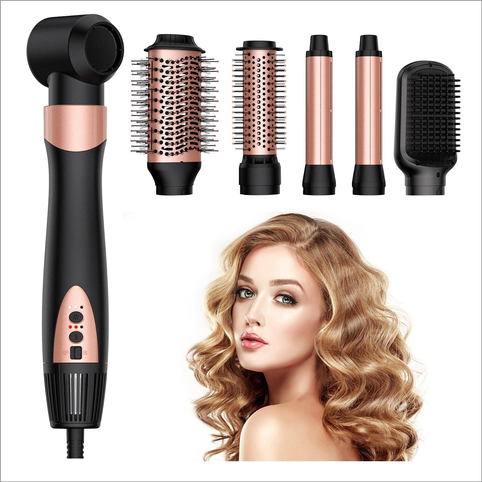 Dazzling Pops - speed Air Wrap Hair Styler Professional Dryer Brush Set Fast Drying No Heat styler Blow For Curling - 6-in-1 Set