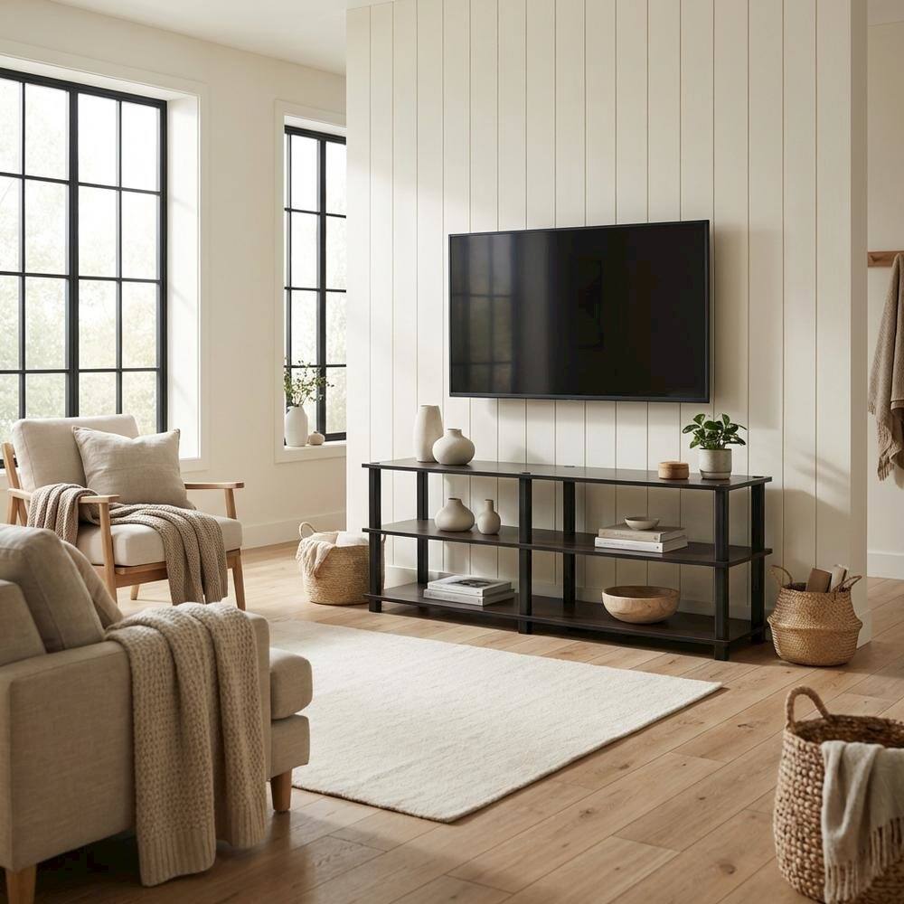Alt View 2. FurniFact - Dark Brown TV Stand with 3-Tier Storage for Entertainment Room - Brown.