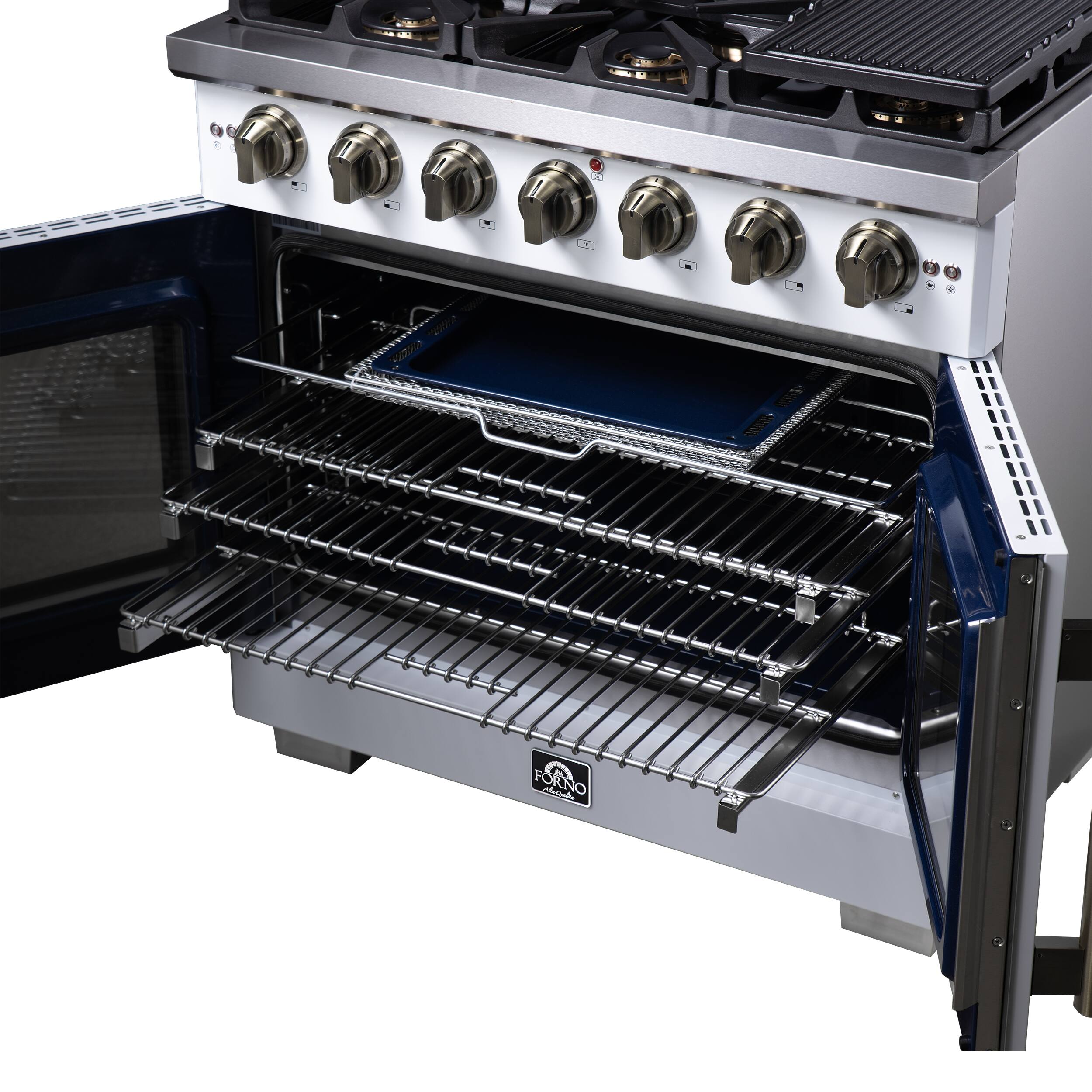 Alt View 4. Forno Appliances - Capriasca 5.36 Cu. Ft. Freestanding Gas Convection Range with French Doors and Rotisserie Air Fryer - White.