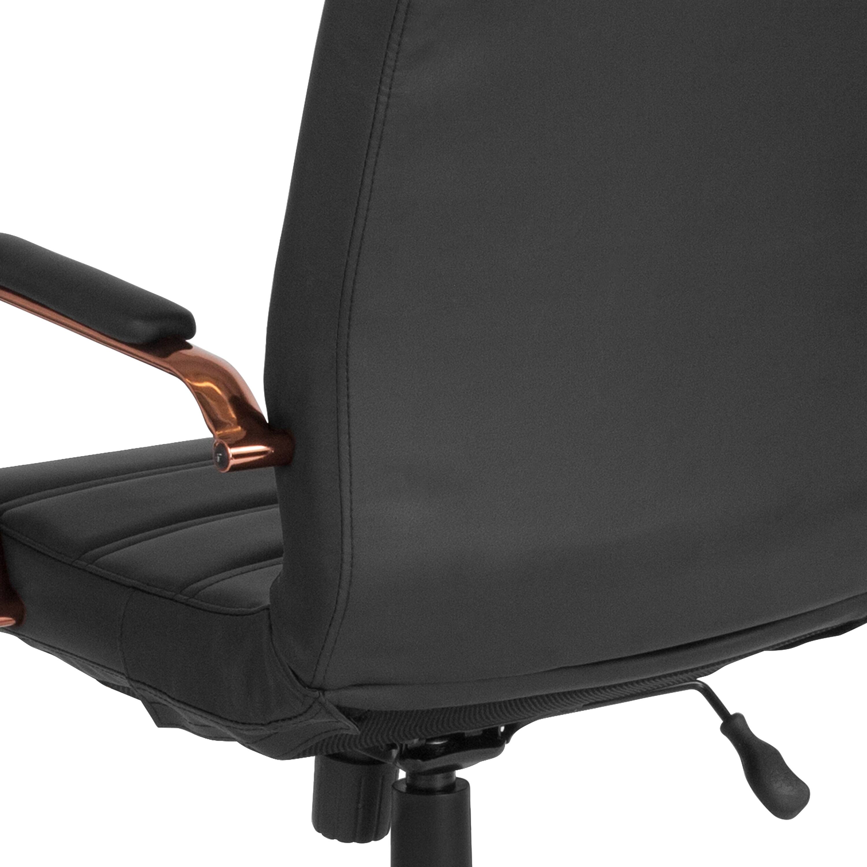 Alt View 8. Emma + Oliver - Mid-Back Executive Swivel Office Chair with Metal Frame and Arms - Black LeatherSoft/Rose Gold Frame.