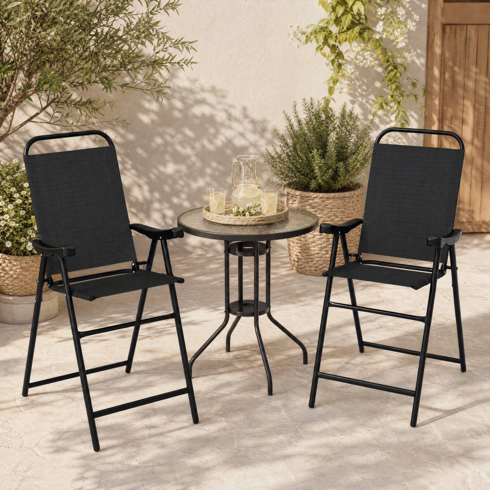 Alt View 5. Gymax - Gymax 4PCS Patio Bar Chair Folding Bar Height Metal Frame w/ Footrest Garden Coffee Black - Black.