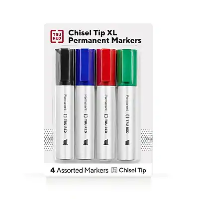 TRU RED Chisel Tip XL Permanent Markers
4 Assorted Markers
Chisel Tip