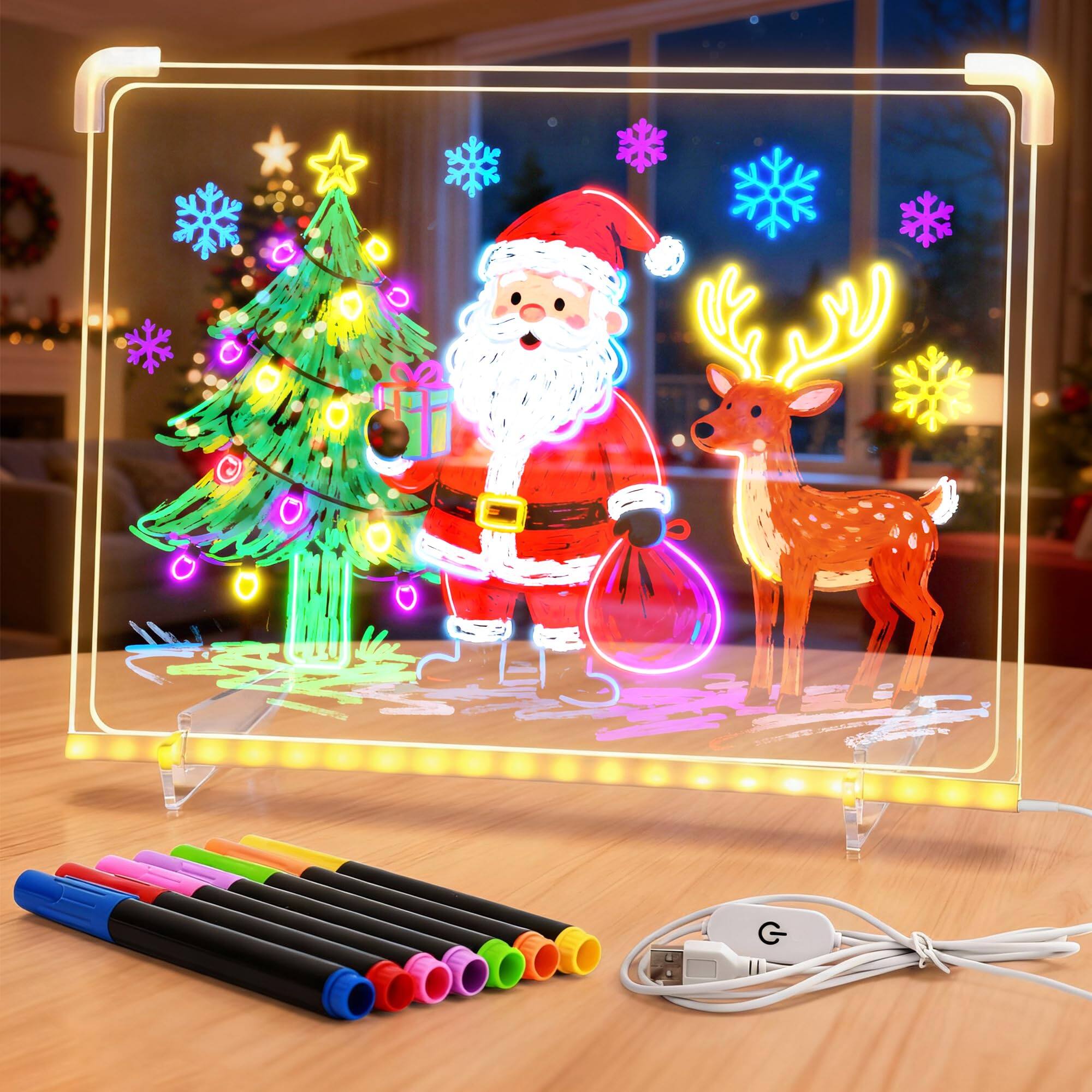 Fabibe - Lumiboard Led Drawing Board For 13.7"x10" Note With 2 Doubletracing Pages 4 Modes And 7 Pens Doodle Clear Light Up Dr - Default
