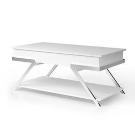 Manhattan Lane - Tius 48 Inch Coffee Table, Chrome Frame, Lift Top, High Gloss White Finish - White, Chrome