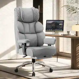 KERDOM - Ergonomic Big Manager Chair High Back Computer Chair, Reclining Swivel PU Office Leather Chair, Wide Seat Thick Cushion - Gray