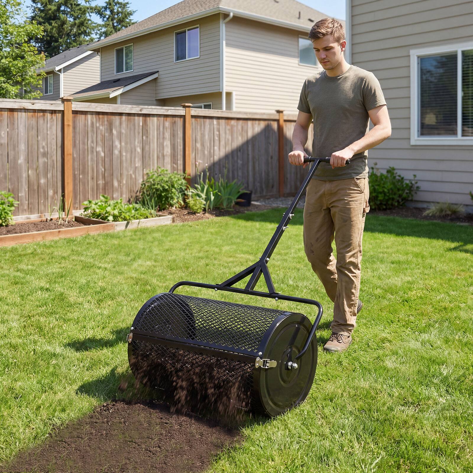 Alt View 1. Gymax - Gymax 24'' Compost Spreader w/ Height-Adjustable T-Shaped Handle for Lawn Garden Black - Black.