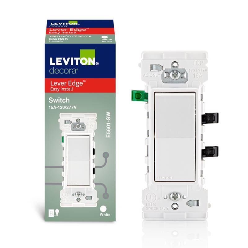 LEVITON decora Lever Edge Easy Install 15A-120/277V AC ONLY TOP Switch 15A-120/277V E5601-SW White  
LEVITON decora Lever Edge Easy Install Switch 15A-120/277V AC ONLY TOP E5601-SW  
White  
UL Listed Switch JRLW