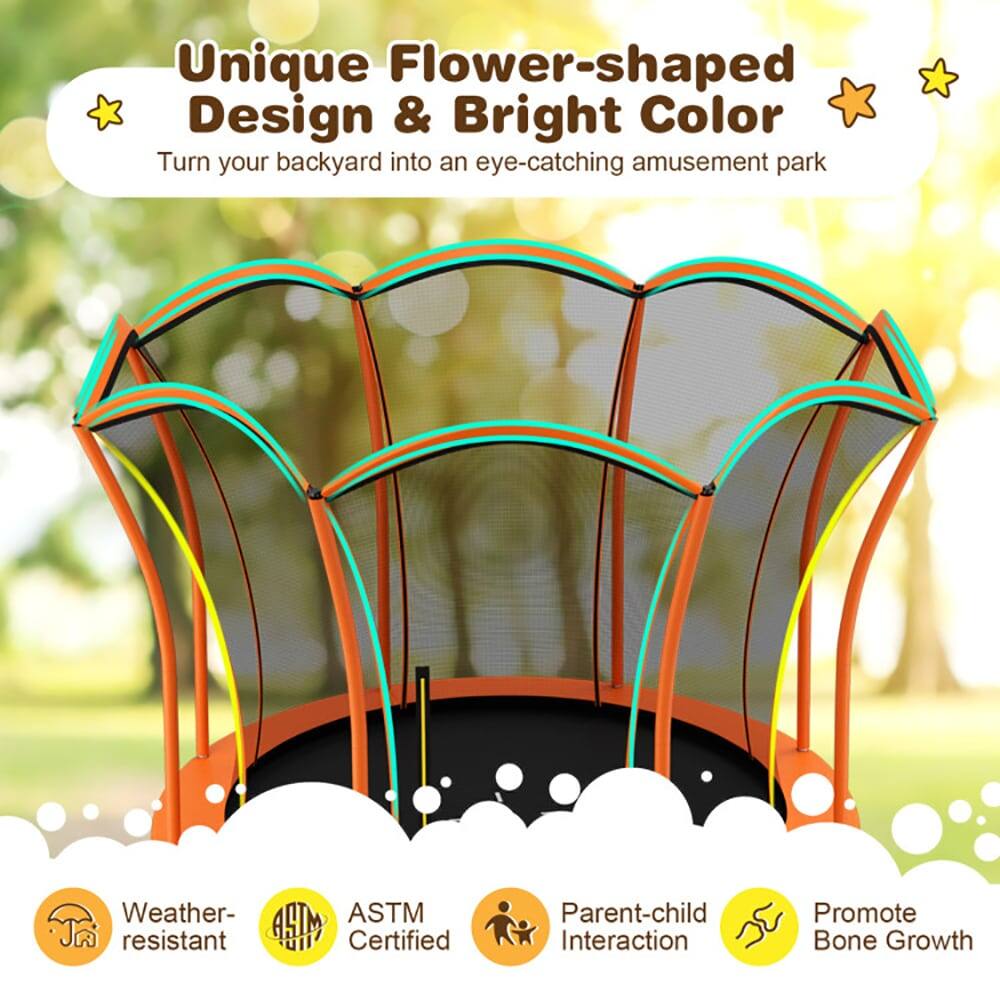 Pefilos 8 Feet Outdoor Unique Flower Shape Trampoline with Enclosure ...