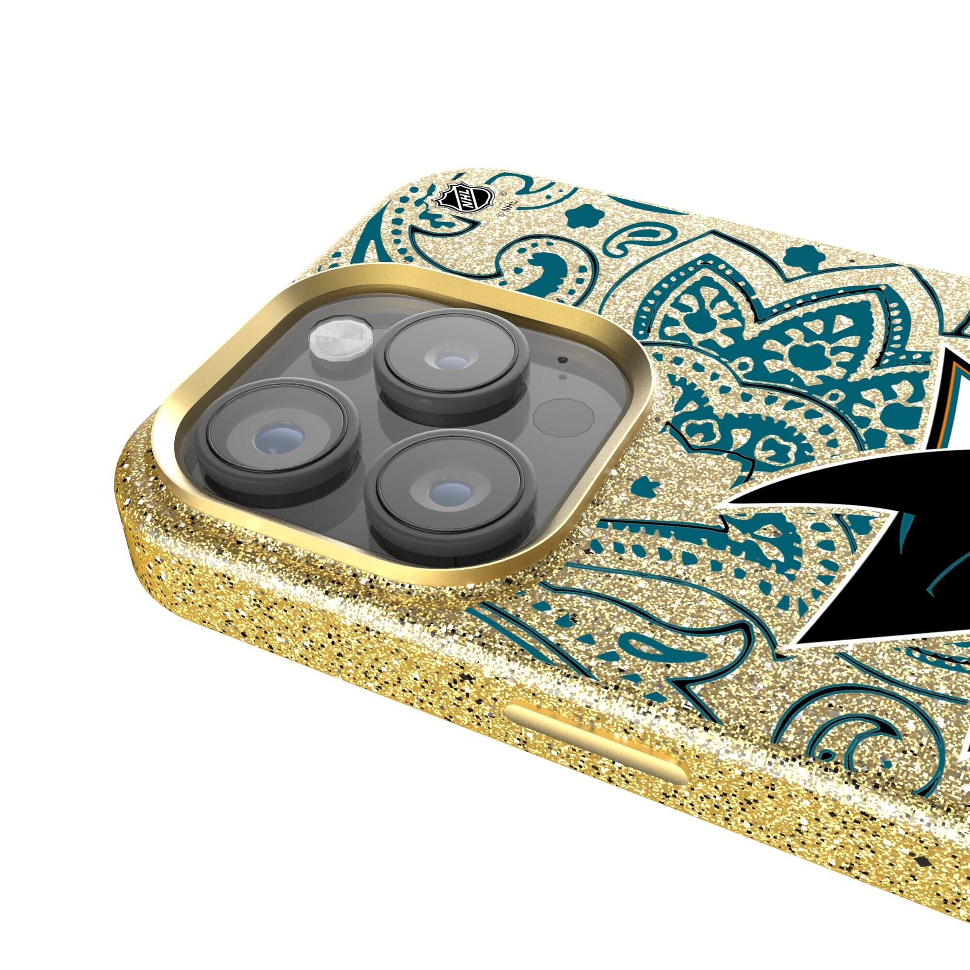 Alt View 3. Keyscaper - Gold San Jose Sharks Paisley Bling iPhone Case - 16 Plus - Gold.