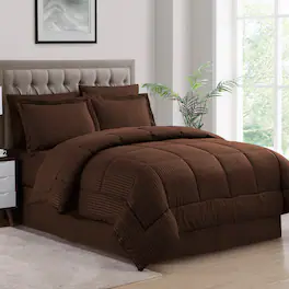 Sweet Home Collection - 8 Piece Embossed Dobby Stripe Bed in a Bag All Season Complete Set with Sheets - King - Chocolate