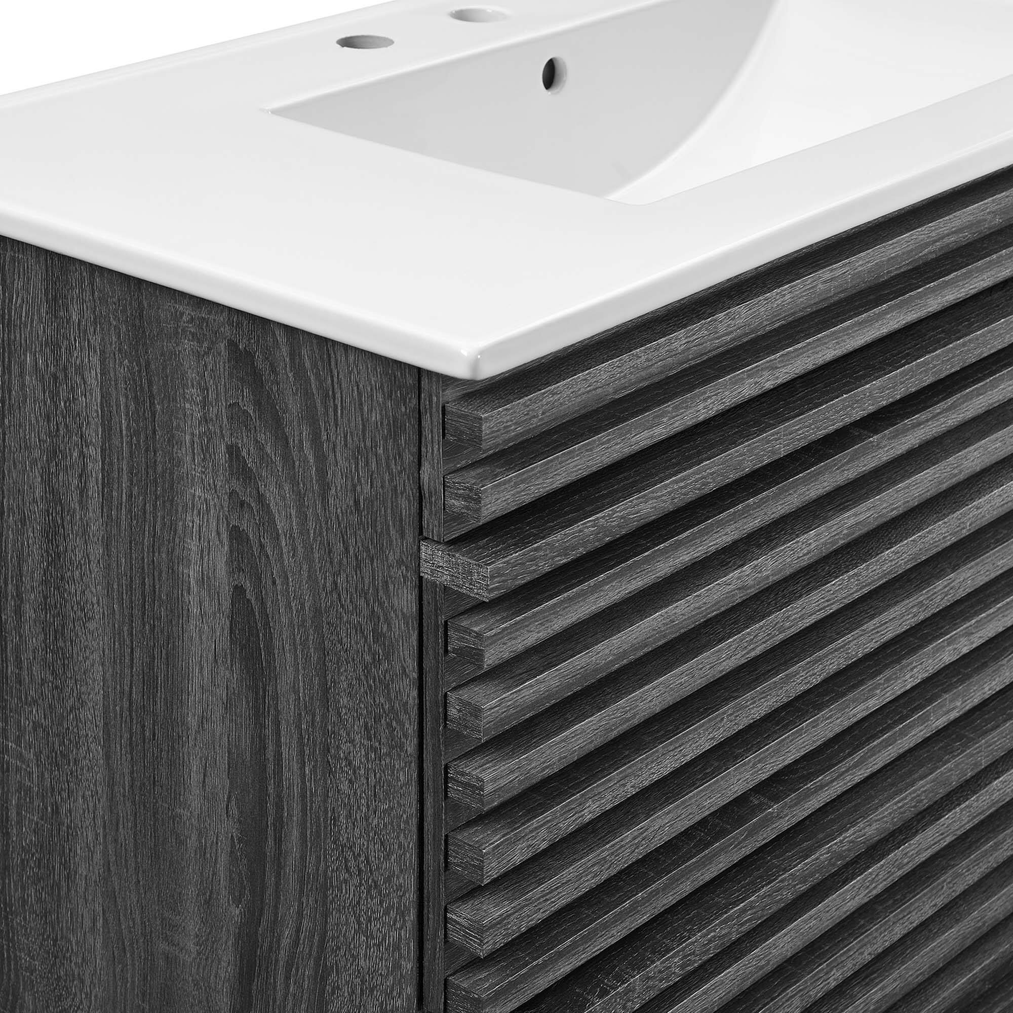 Alt View 5. Modway - Render Wall-Mount Bathroom Vanity with White Basin Included - Charcoal White.