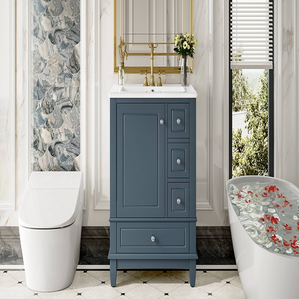 Alt View 7. Loheer - Loheer 24 inch bathroom vanity with sink Gray Blue Freestanding Vanity with Ceramic Top - Gray Blue.