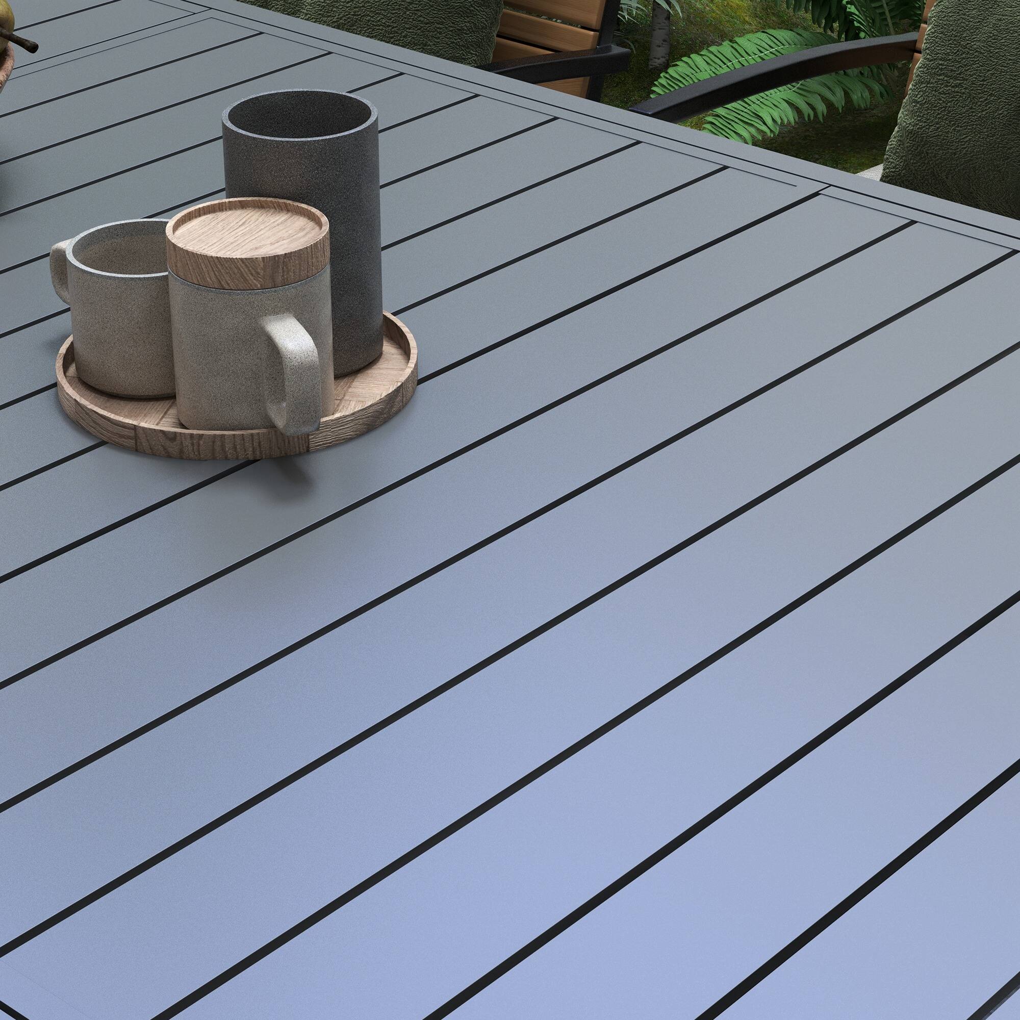 Alt View 8. Outsunny - Expandable Patio Table, Rectangle Patio Table, Outdoor Dining Table for 6-8 People - Charcoal Gray.