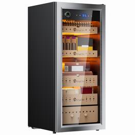 KingChii - Pro 105L Compressor Cigar Humidor with Temp & Humidity Control, Spanish Cedar Drawer, 900-Capacity - Silver