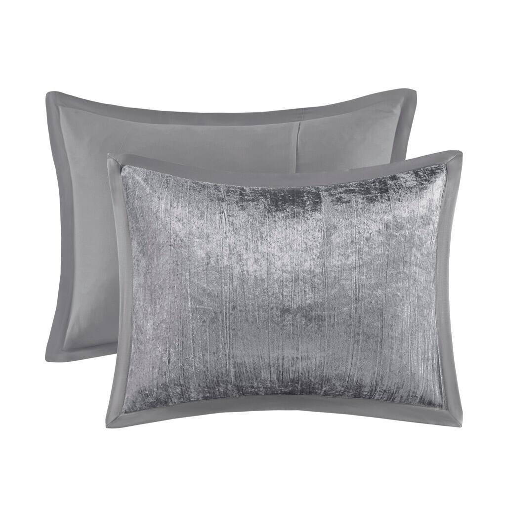 Alt View 3. Gracie Mills - Gracie Mills 5-Piece Solid Crinkle Velvet Comforter Set - Silver.
