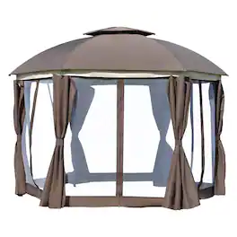 Outsunny - 10' x 13' Outdoor Gazebo, Patio Gazebo Canopy Shelter w/Double Vented Roof, Zippered Mesh Sidewalls - Brown
