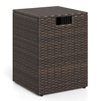 Front. Costway - Costway Propane Tank Cover Table,16 Inch Square PE Rattan Gas Tank Storage Box with Flip Lid - Mix Brown.
