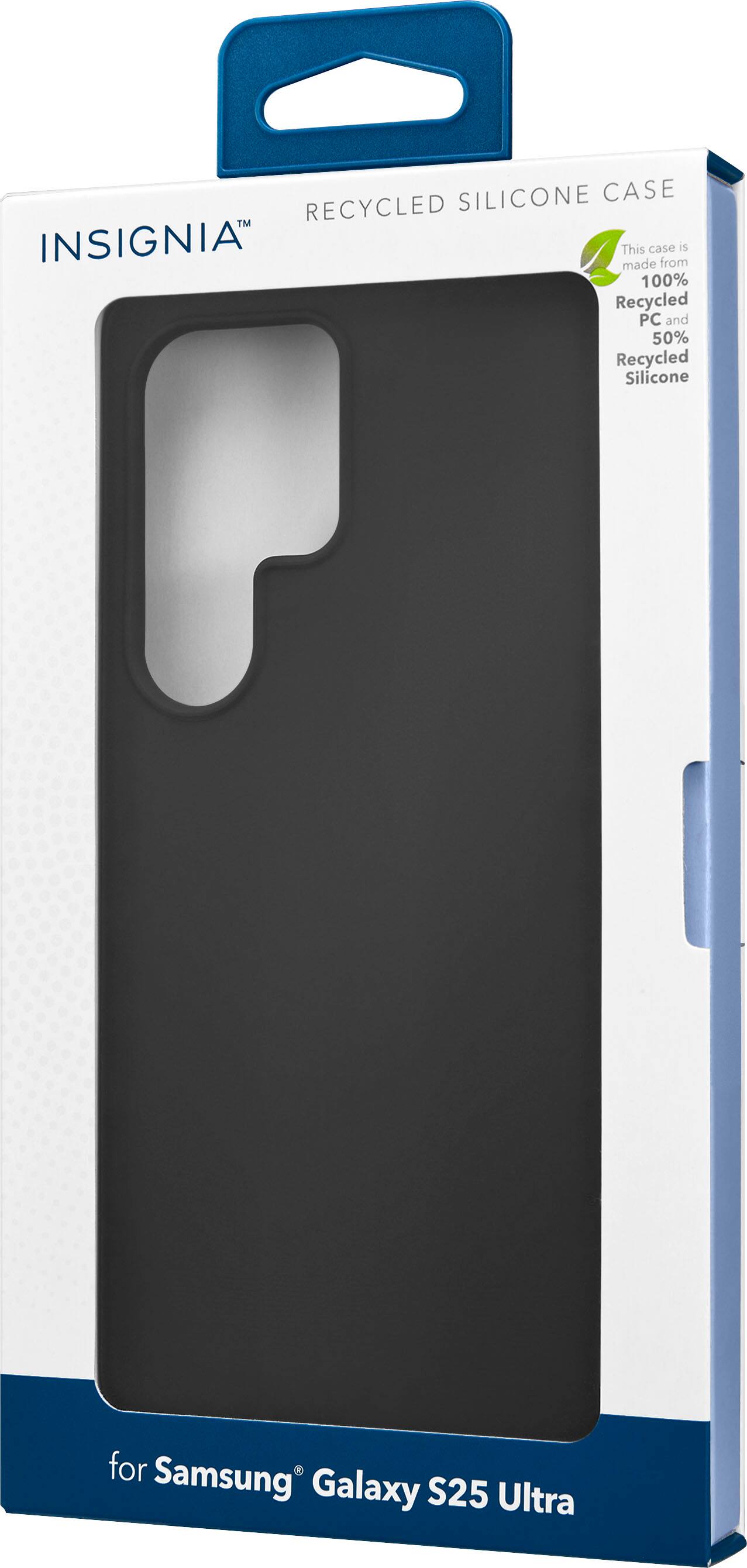 The text on the image is: "SILICONE CASE RECYCLED INSIGNIA 1 This made case from is 100% Recycled PC and 50% Recycled Silicone for Samsung Galaxy S25 Ultra."