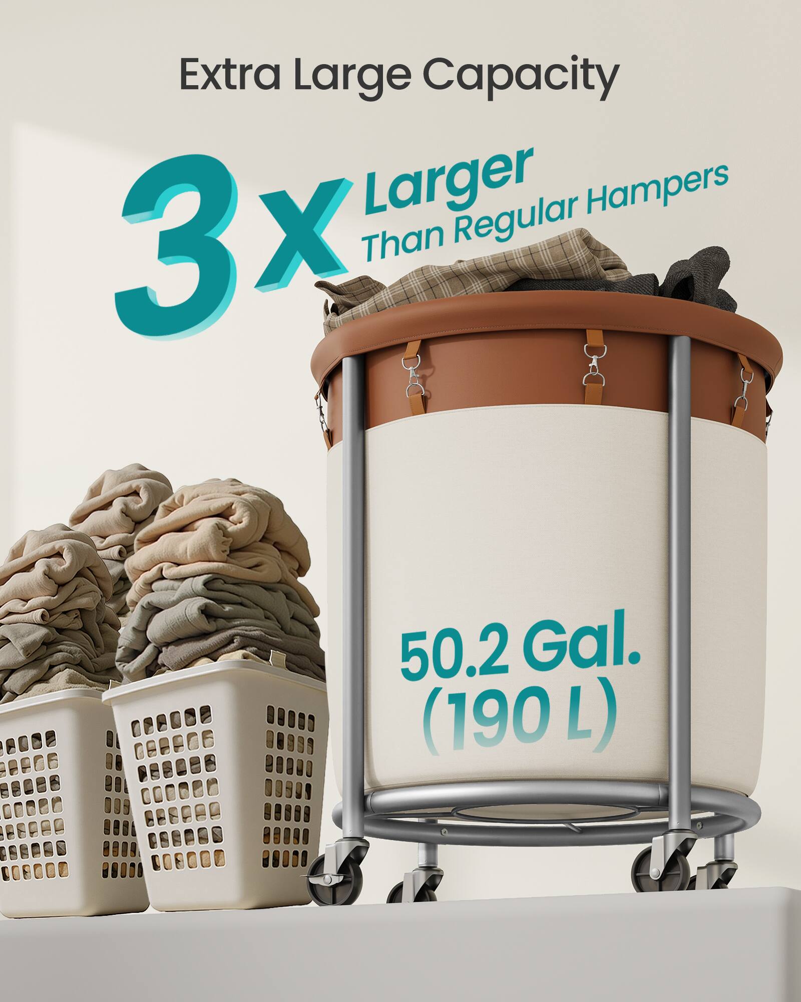 Extra Large Capacity  
3x Larger Than Regular Hampers  
50.2 Gal. (190 L)