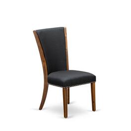 East West Furniture - Set of 2 - Dinner Chairs- Wooden Dining Chairs Includes Antique Walnut Wooden Frame with Black Linen Fabric Seat - Brown