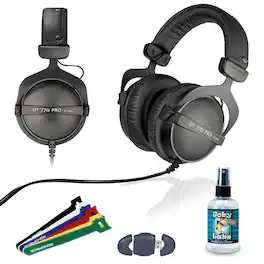 Beyerdynamic - DT 770 PRO 32 Ohm Studio Headphone - 6" Velcro Straps - Card Reader - Headphone Cleaner 4oz Base Bundle