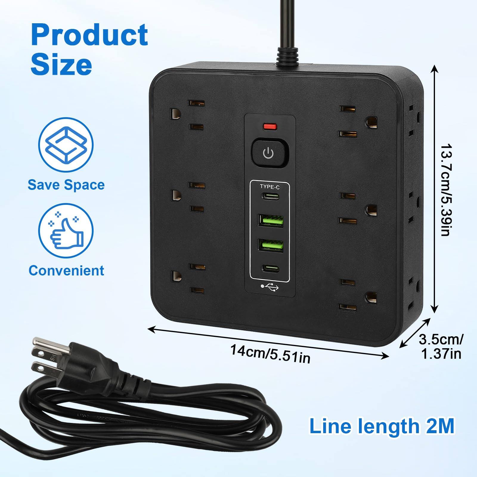 Product Size  
Save Space Convenient  
TYPE-C  
13.7cm/5.39in  
14cm/5.51in  
3.5cm/1.37in  
Line length 2M