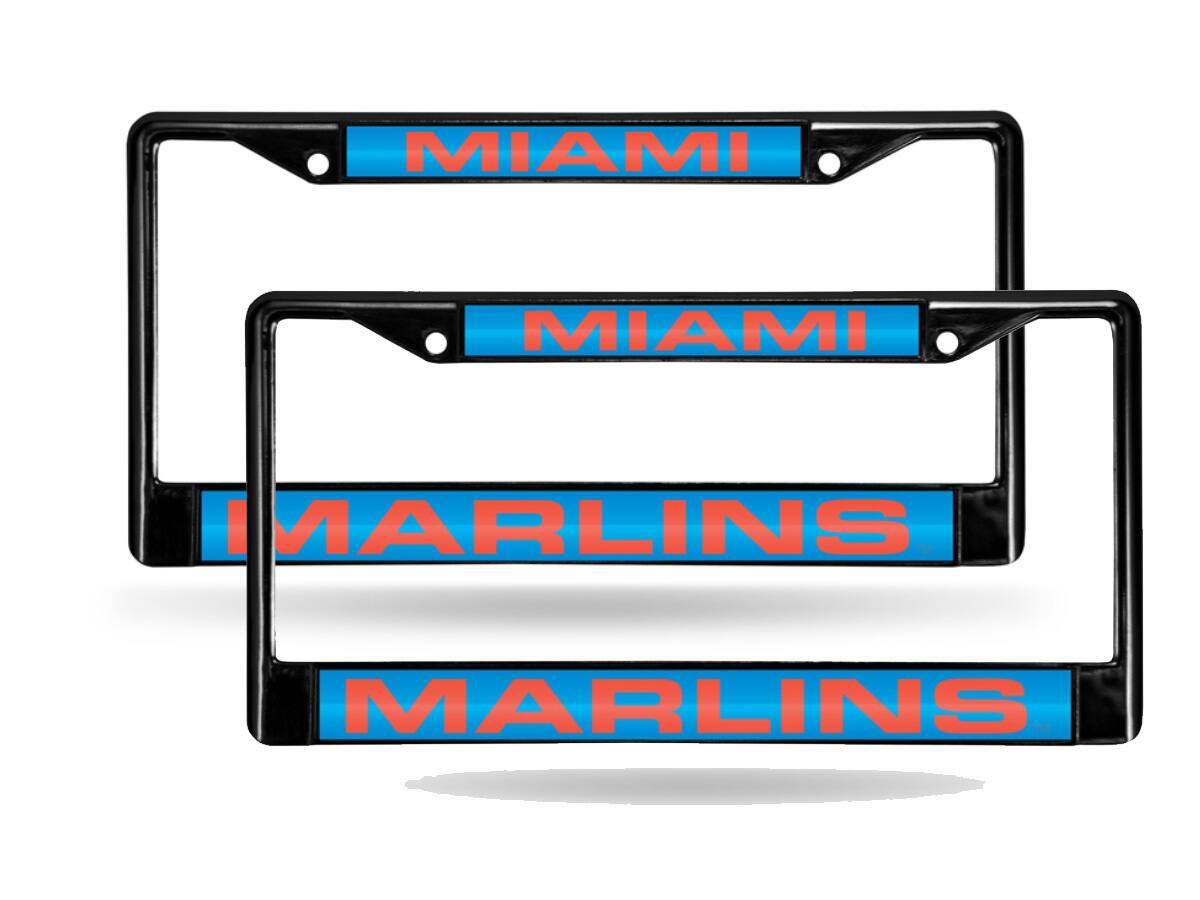 Miami Marlins MLB Black Metal (Set of 2) Laser License Plate Frame