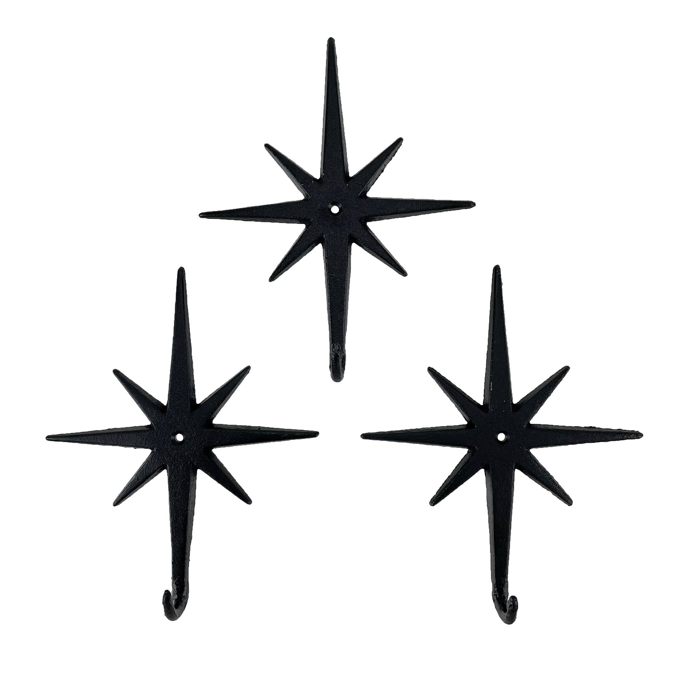 Alt View 1. Zeckos - Set of 3 Atomic Starburst Wall Hooks – Mid-Century Modern Design, Black Finish - Black.