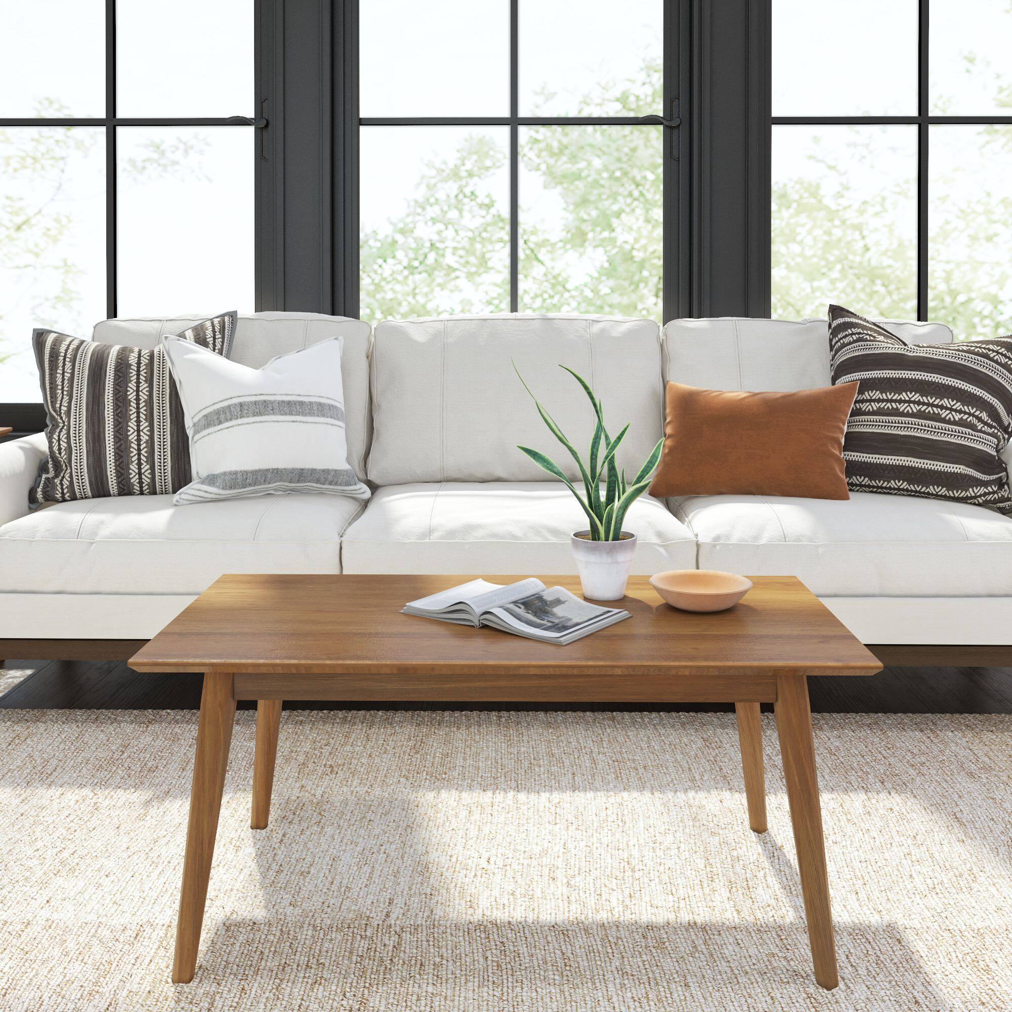 Alt View 1. Plank+Beam - Mid-Century Modern Rectangular Coffee Table (40in x 20in / 1020mm x 510mm), Pecan - Pecan.