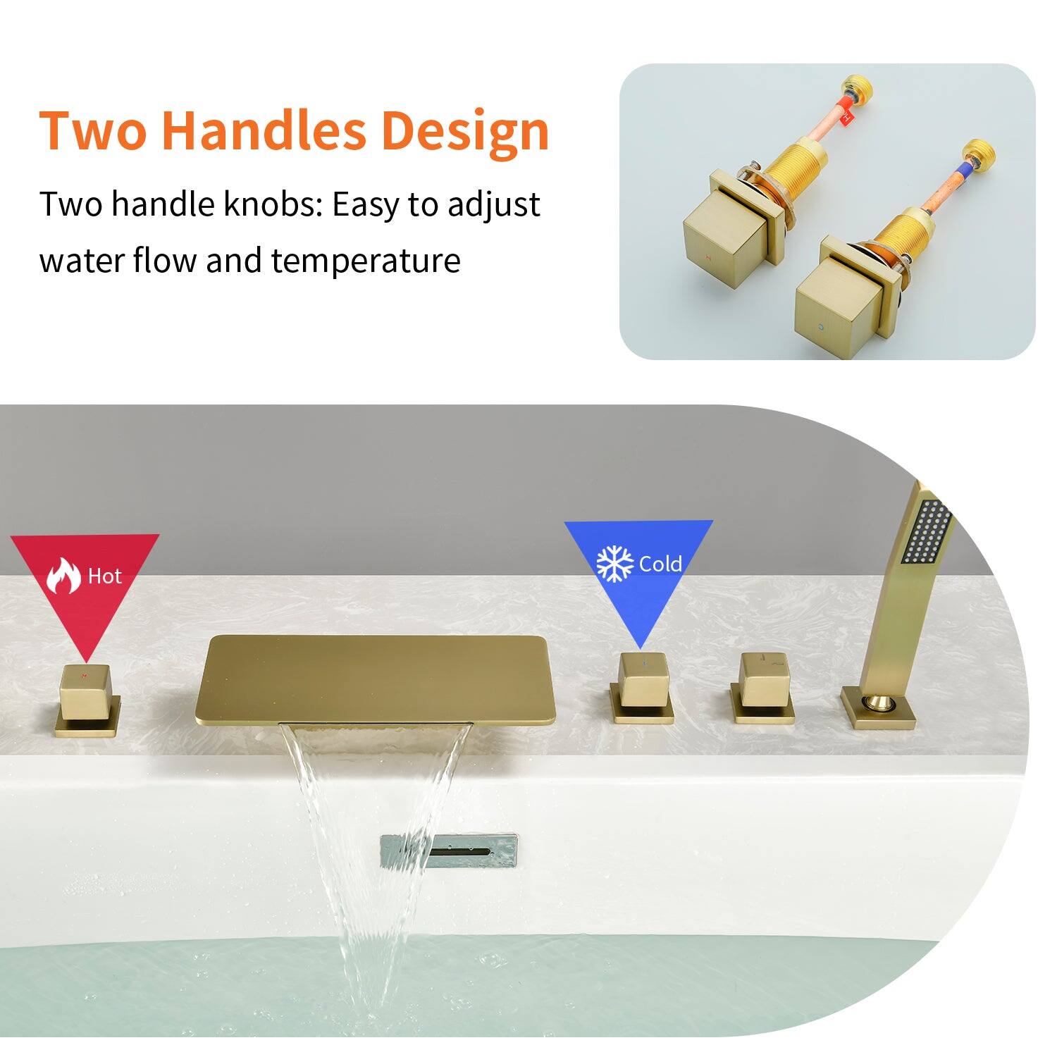 Two Handles Design

Two handle knobs: Easy to adjust water flow and temperature

Hot Cold
