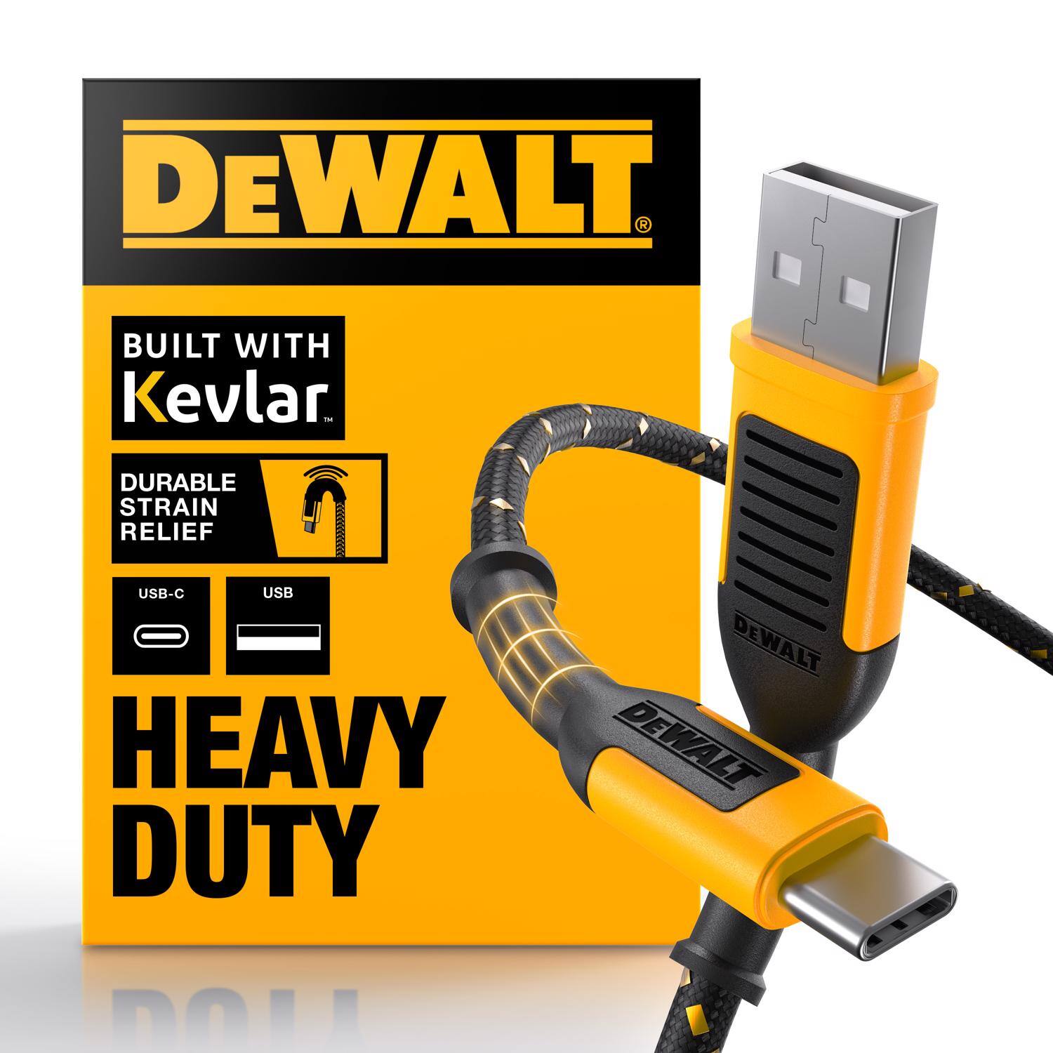 DEWALT  
BUILT WITH Kevlar  
DURABLE STRAIN RELIEF  
USB-C USB  
HEAVY DUTY