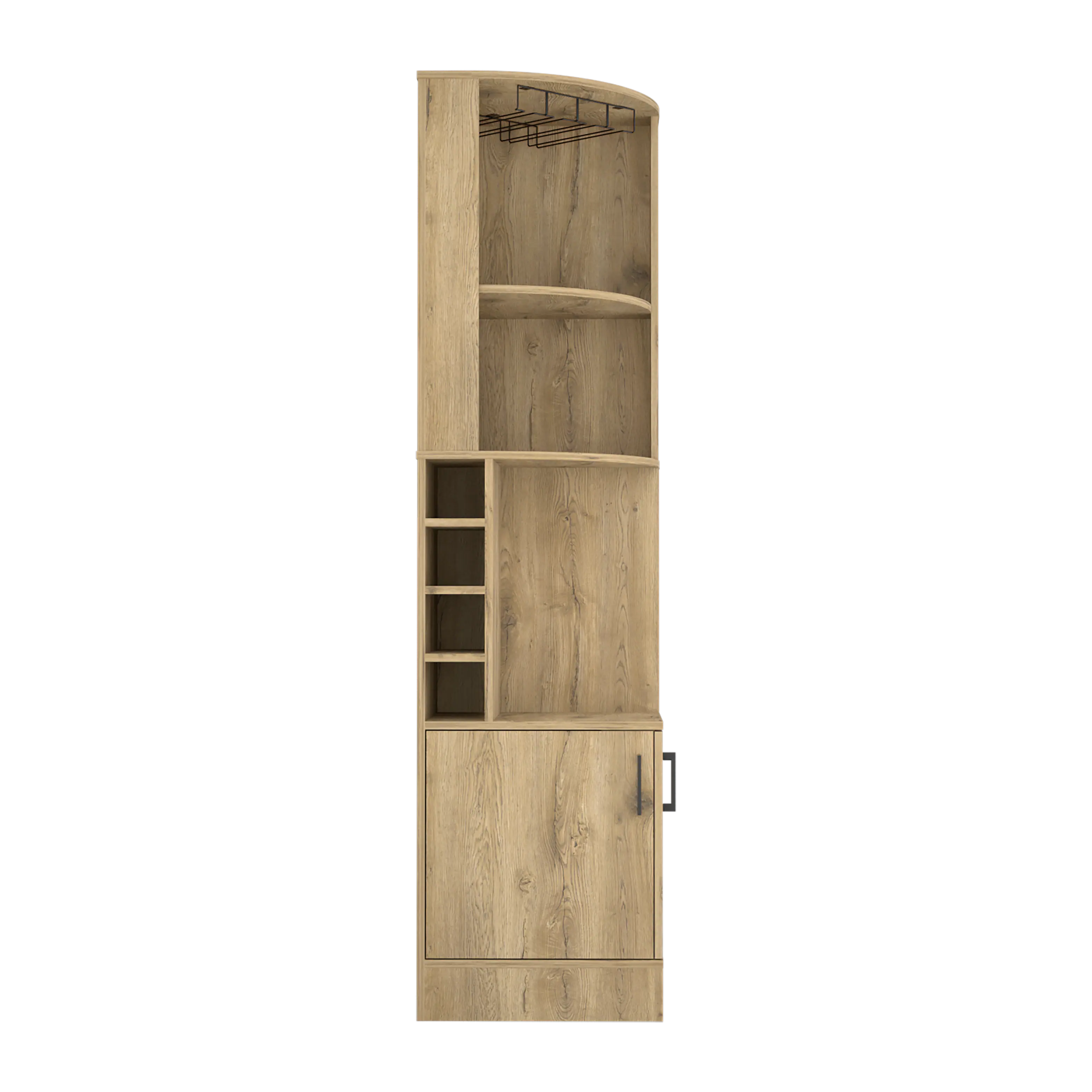 Alt View 2. TuHome - Syrah Corner Bar Cabinet, Eight Bottle Cubbies, Double Door, Two Open Shelves, Bar Room or Living Room - Macadamia.