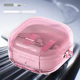 Dteck - Clear Case for Samsung Galaxy Buds 4/4Pro with Cleaning Pen and Keychain, Shockproof Protective Cover Built-in Stand - Pink