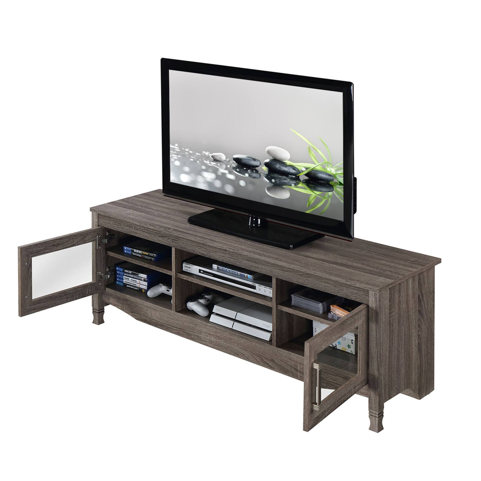 Alt View 6. GOODSILO - Stylish Driftwood TV Stand with Storage Shelves and Cable Management for TVs Up to 60 Inches - Gray.