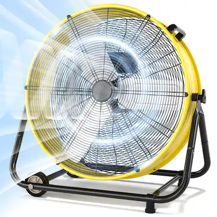 Front. Nordic Hygge - 30 in. 14000 CFM Heavy Duty 3-Speed Industrial Drum Fan with 360-Degree Tilt in Yellow.