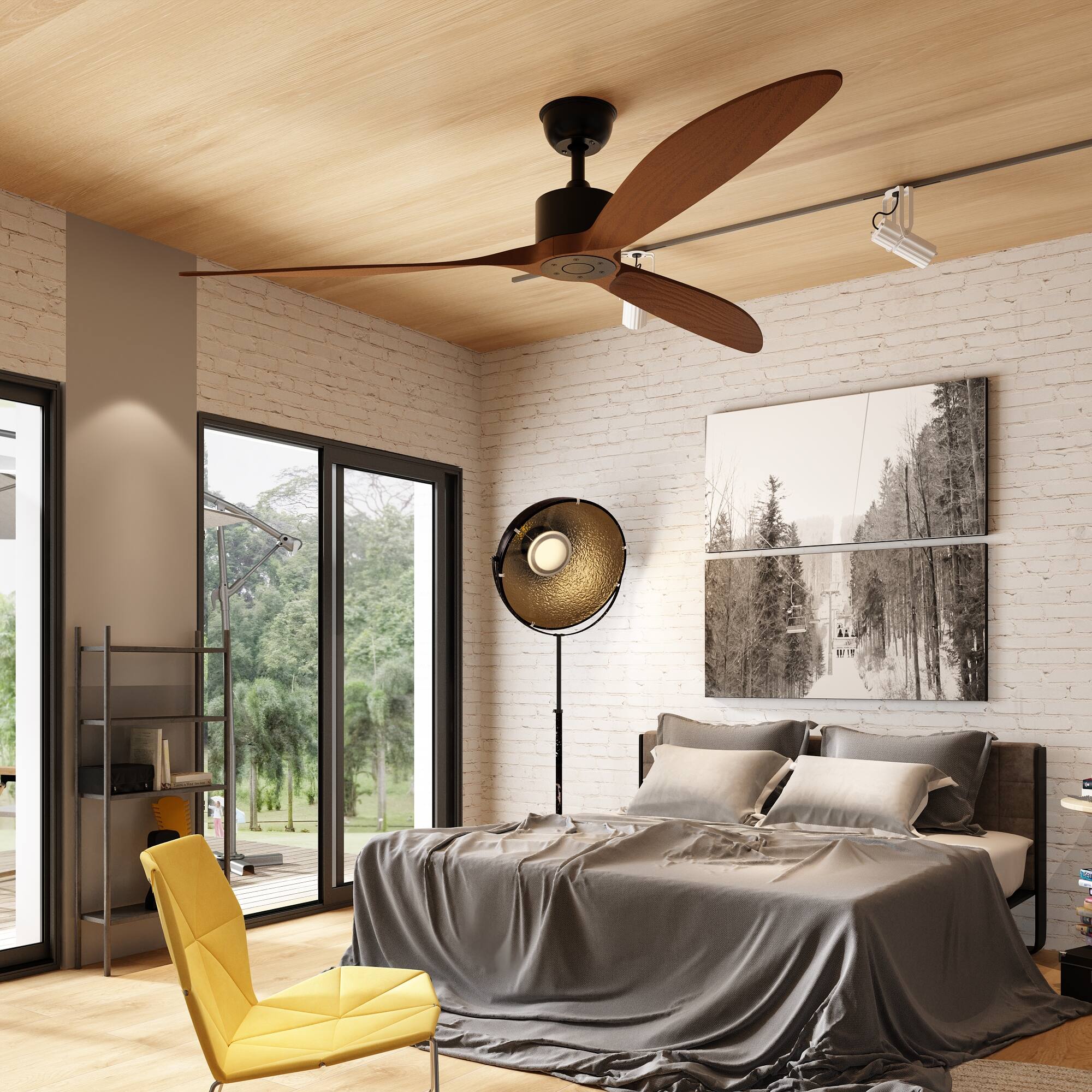 Alt View 7. Famapy - Famapy Reversible Ceiling Fan: Solid Wood Blades & Year - Round Comfort - Brown.