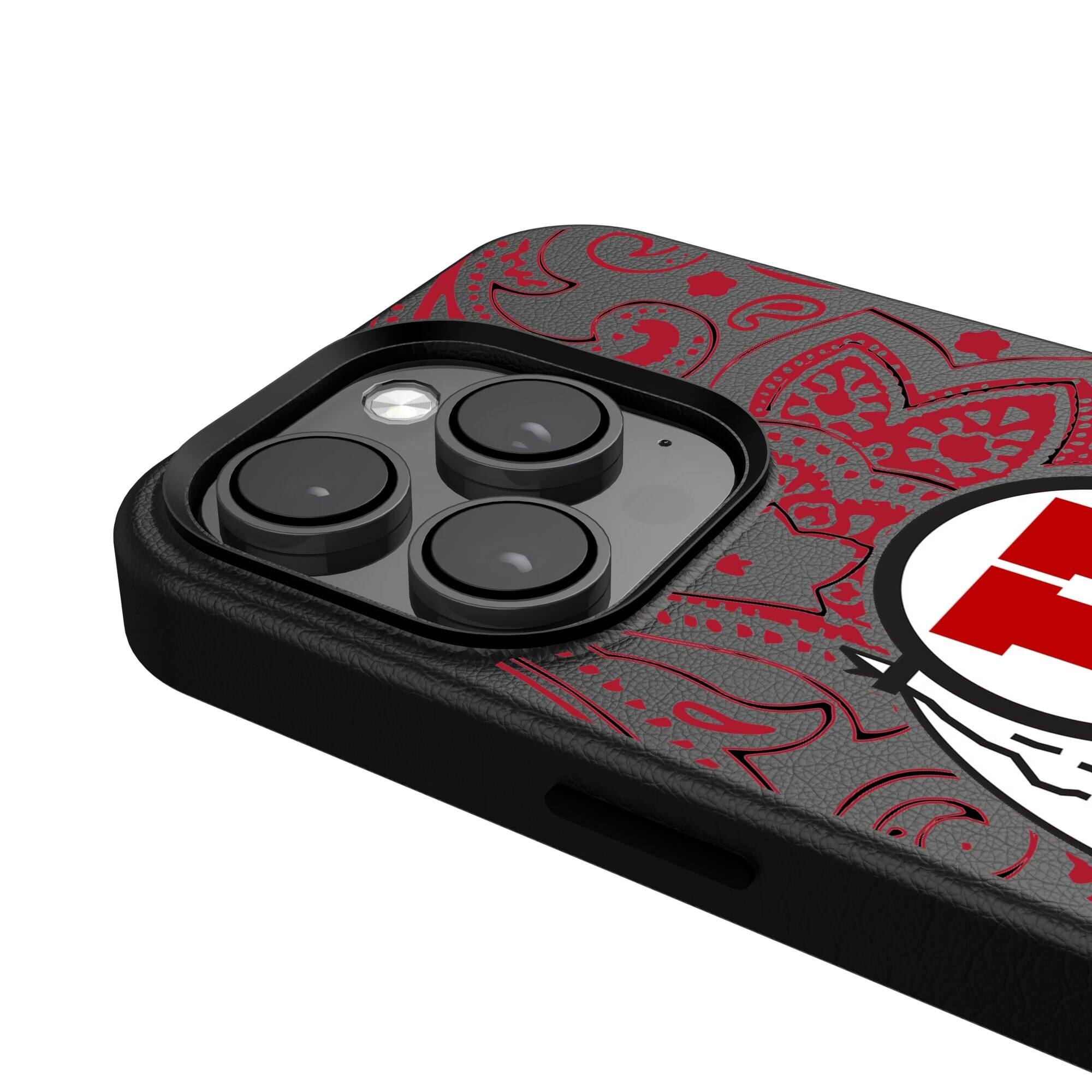 Alt View 3. Keyscaper - Utah Utes Paisley iPhone Magnetic Bump Case - 15 Plus - Black.