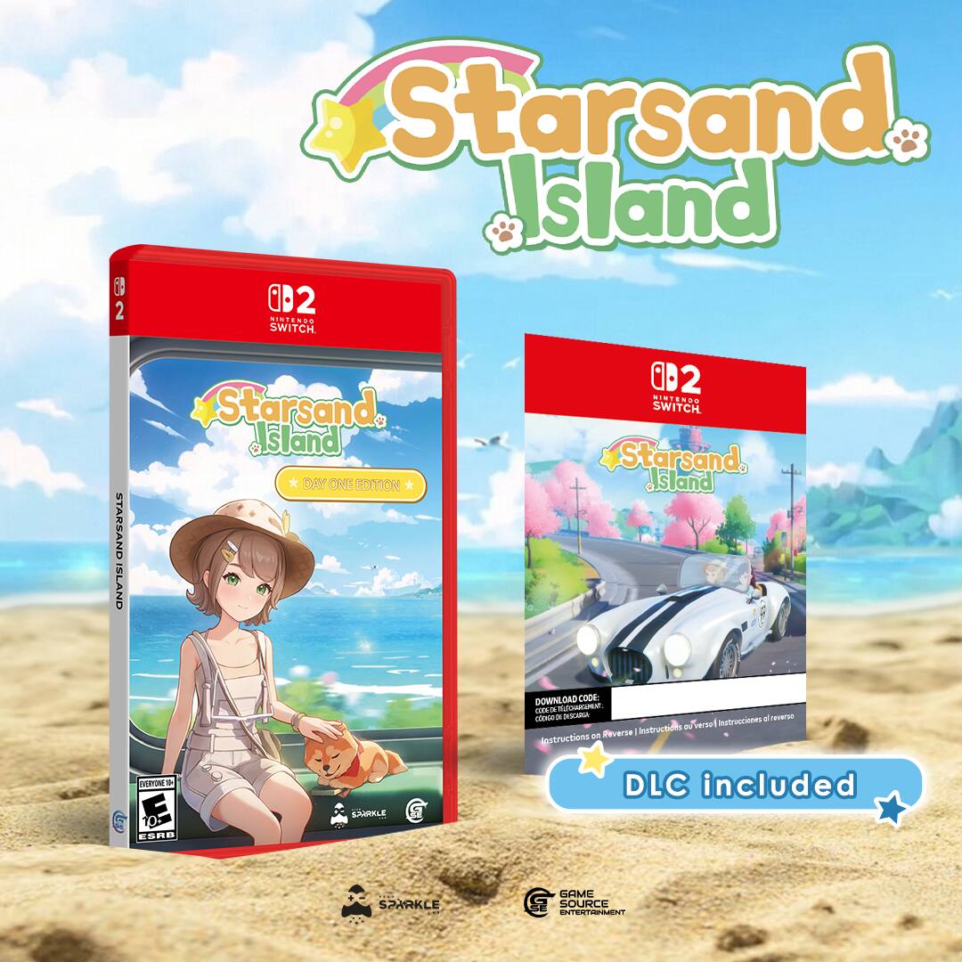 Starsand Island  
Nintendo Switch  
Starsand Island DAY ONE EDITION  
B2 WINTENDO SWITCH  
#Starsand Island  
DOWNLOAD CODE: cons.ps mutovalienten  
CODIGO DA DISCARGA  
Instructions on Reverse / Instrucciones en Verso / Instructions de reverso  
EVERYONE 10-10-10  
SPARKLE  
DLC included  
ESRB  
SPARKLE  
GAME SOURCE ENTERTAINMENT