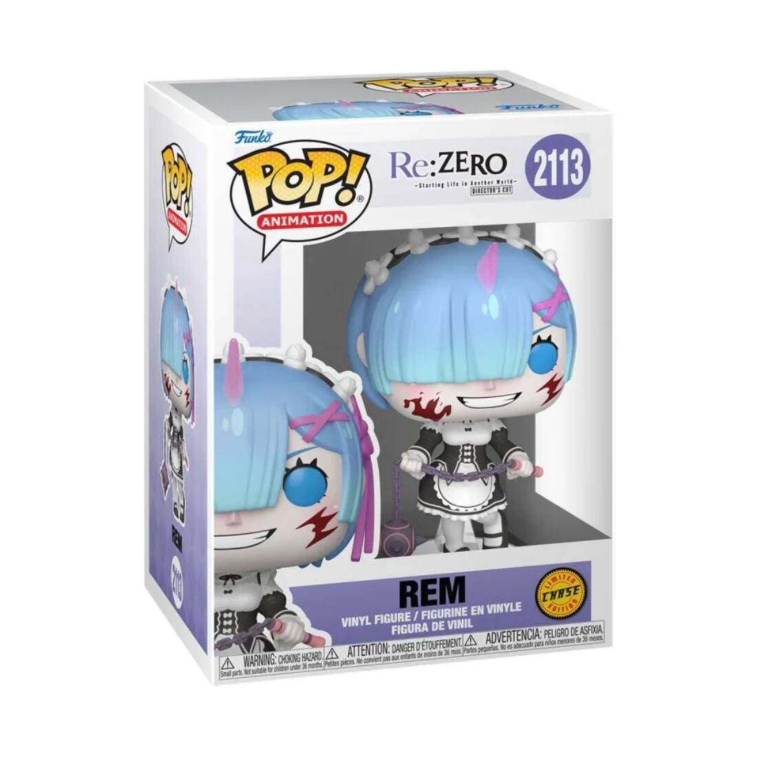Funko POP! Animation  
Re:ZERO  
2113  
Starting Life is Another World  
Rem  
Limited Edition Chase  

VINYL FIGURE / FIGURINE EN VINYLE / FIGURA DE VINIL  
WARNING: CHOKING HAZARD - Small parts. Not for children under 3 years.  
ATTENTION: PEU DE RISQUE D'ASPIRATION - Petite pièce. Ne convient pas aux enfants de moins de 3 ans.  
ADVERTENCIA: PELOJO DE ASFIXIA - Piezas pequeñas. No es adecuado para menores de 3 años.