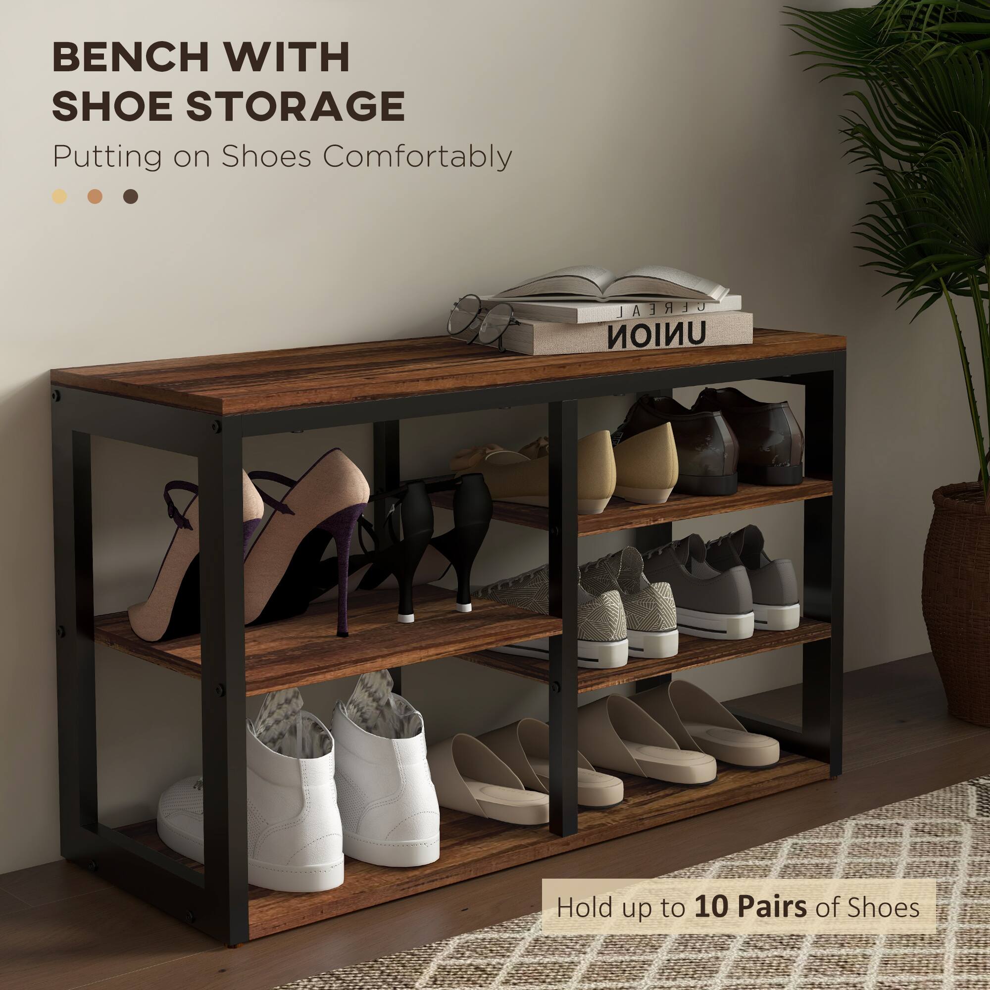 BENCH WITH SHOE STORAGE, Putting on Shoes Comfortably, Hold up to 10 Pairs of Shoes