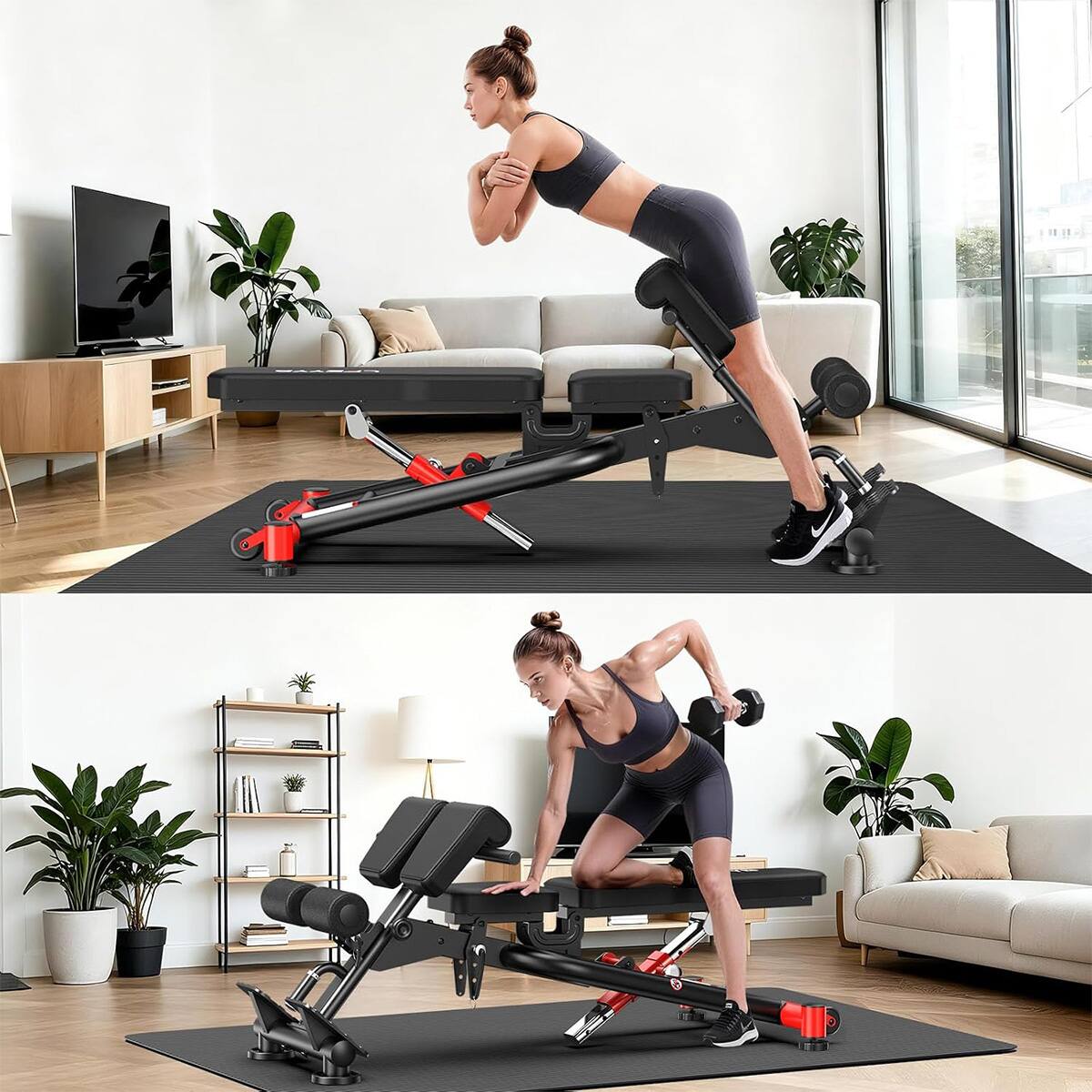 Alt View 2. Pooboo - Adjustable Weight Bench&Roman Chair Bench, 2300lbs Heavy Duty,Multi Functional Commercial Workout Bench For Home Gym - Black.