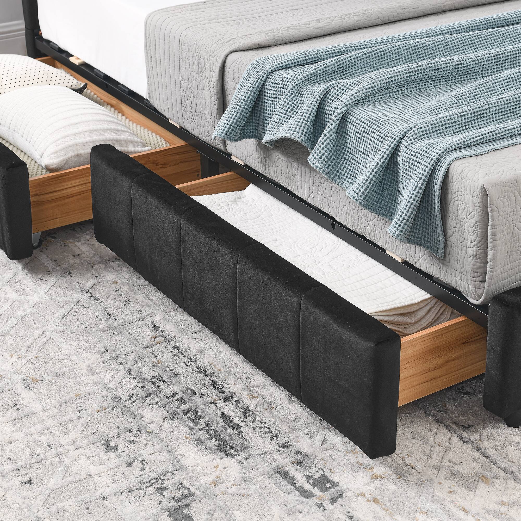 Alt View 2. Anysun - Full Size Velvet Tufted Storage Bed Frame - Sofa Bed with Backrest & Armrests for Bedroom or Living Room - Black.