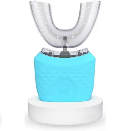 Front. Auledio - 1pc Blue Ultrasonic U-Shaped Electric Toothbrush, 360° Auto Cleaning, Wireless Charging, for Kids/Adults Travel.