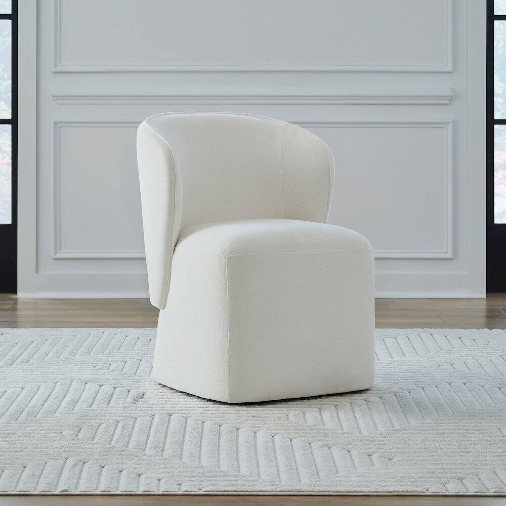 Alt View 3. Liberty Furniture Industries - Accent Dining Chair with Castors - Rounded Arm - Ivory Upholstry - White.