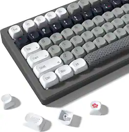 Womier - MOA Profile PBT Keycaps,Janese Style Keycap Set for Most US Layout Cherry MX Switches Mechanical Keyboard - Grey-White