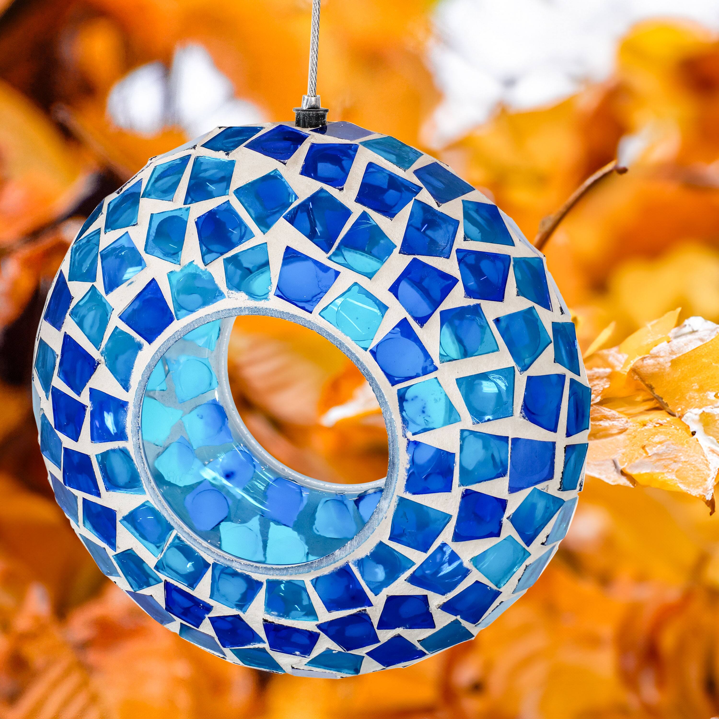 Alt View 8. Sunnydaze - Glass Mosaic Fly-Through Hanging Bird Feeder - 6 in - 12-pk - Blue Mosaic.