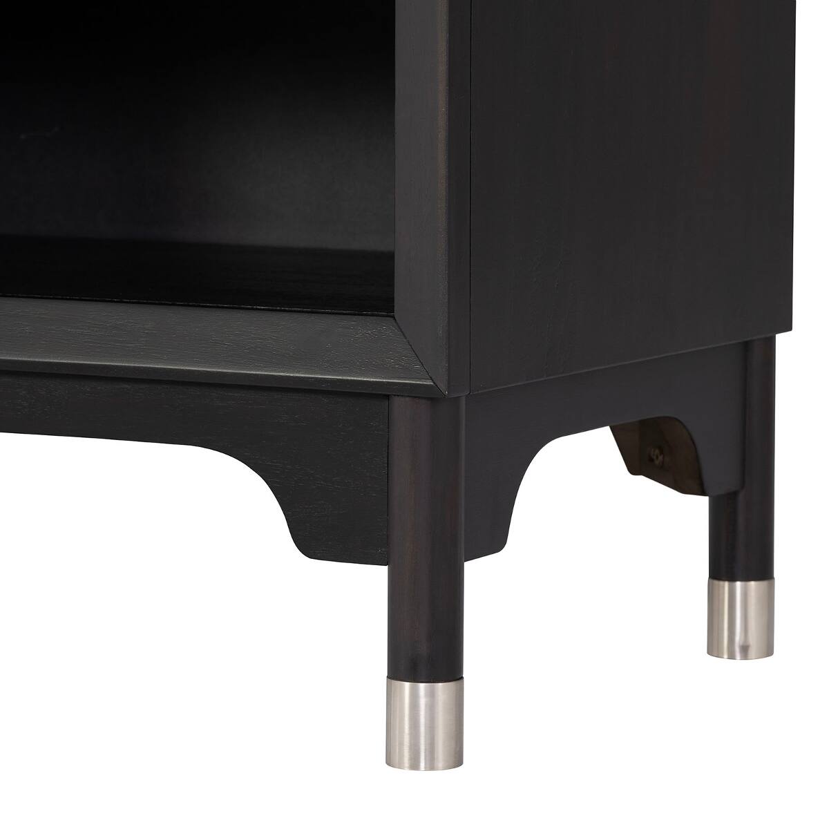 Alt View 2. Loheer - Loheer Black Mid Century Modern Nightstand with USB-A and USB-C Charging Ports - Black.