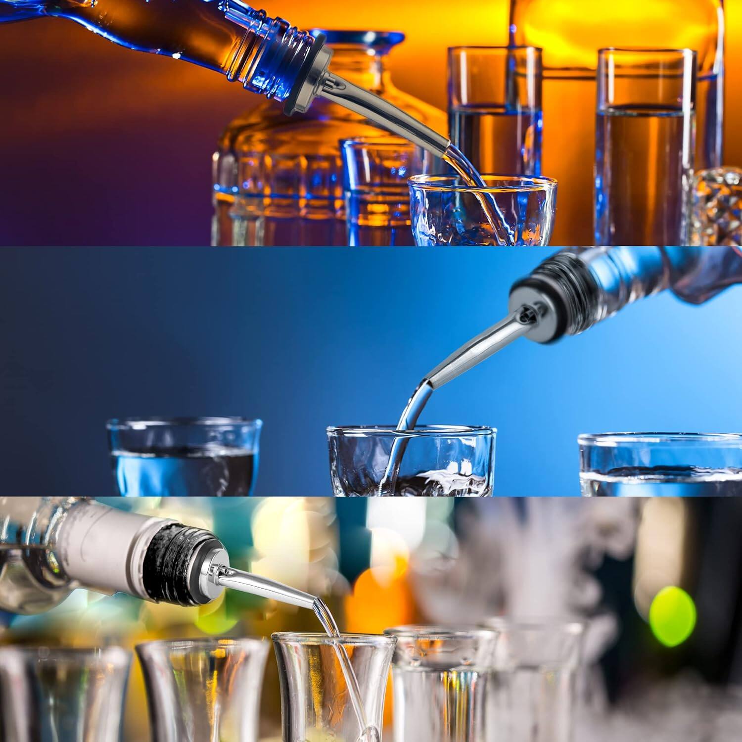 Alt View 4. Zulay Kitchen - Zulay Kitchen 6 Pack Stainless Steel Liquor Pourers with Rubber Dust Caps - Tapered Spout Liquor Bottle Pourers.