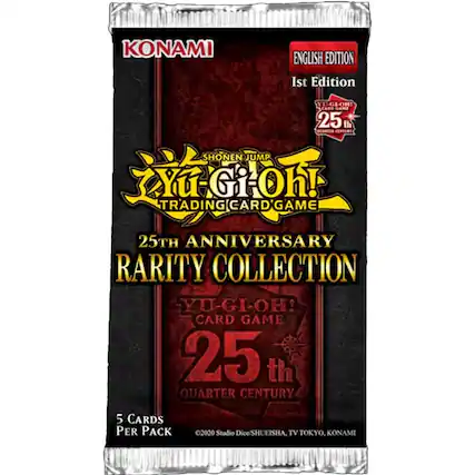 KONAMI ENGLISH EDITION 1st Edition YU-GI-OH! CARD GAME 25th ANNIVERSARY RARITY COLLECTION YU-GI-OH! CARD GAME 25th QUARTER CENTURY 5 CARDS PER PACK 2020 ©2020 Studio DiceSHUEISHA, Dice TV TOKYO, KONAMI